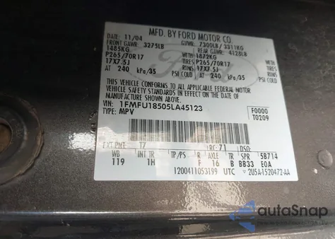 2005 Ford Expedition Eddie Bauer/King Ranch z USA, uszkodzony, nr VIN 1FMFU18505LA45123